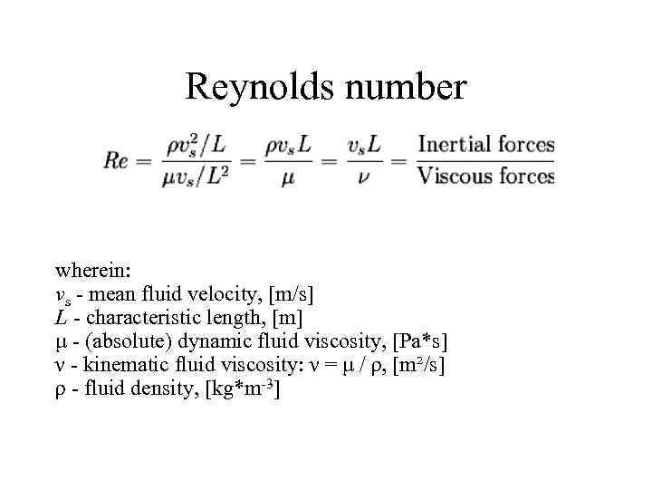 Reynolds number wherein: vs - mean fluid velocity, [m/s] L - characteristic length, [m]