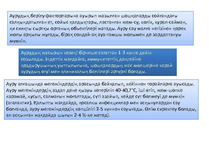 Аурудың берілу факторларына ауырып жазылған шошқаларды сойғандағы салқындатылған ет, сойыс қалдықтары, ластанған жем-су, көлік,