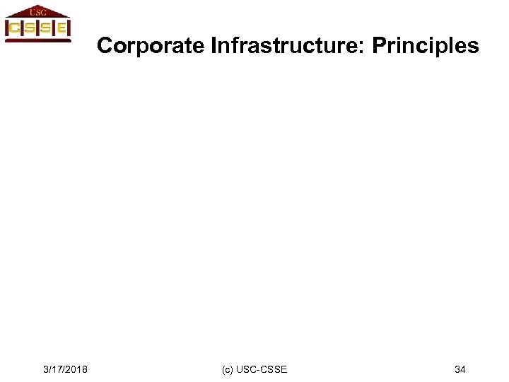 Corporate Infrastructure: Principles 3/17/2018 (c) USC-CSSE 34 