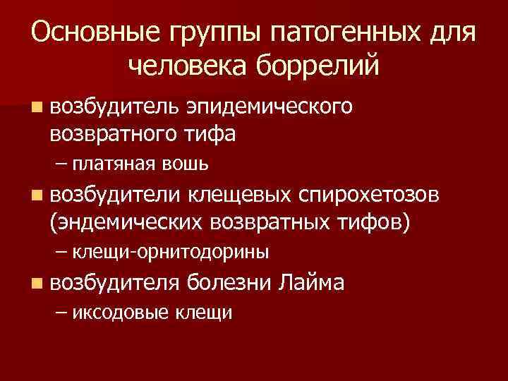 Основные группы патогенных для человека боррелий n возбудитель эпидемического возвратного тифа – платяная вошь