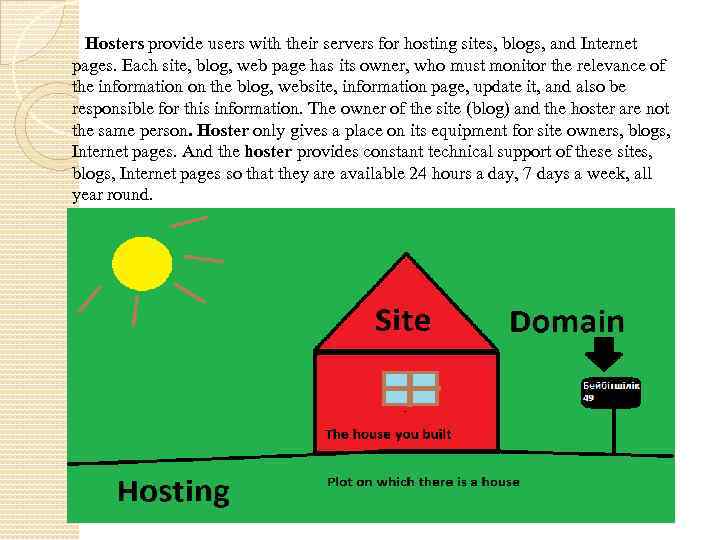 Hosters provide users with their servers for hosting sites, blogs, and Internet pages. Each