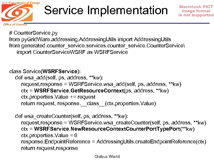 U. S. Department of Energy Service Implementation Office of Science # Counter. Service. py