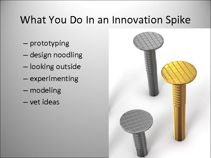 What You Do In an Innovation Spike – prototyping – design noodling – looking