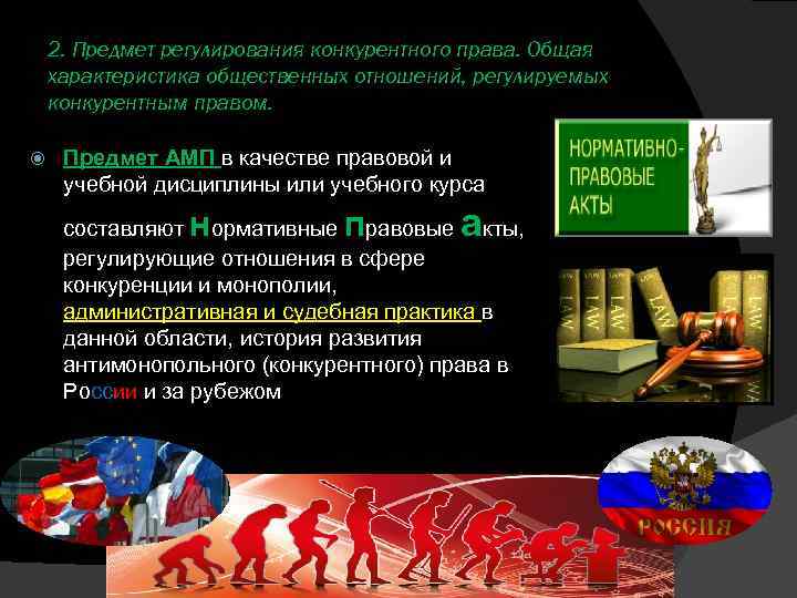 2. Предмет регулирования конкурентного права. Общая характеристика общественных отношений, регулируемых конкурентным правом. Предмет АМП
