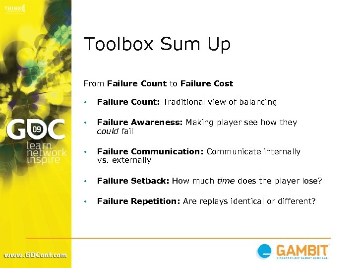 Toolbox Sum Up From Failure Count to Failure Cost • Failure Count: Traditional view