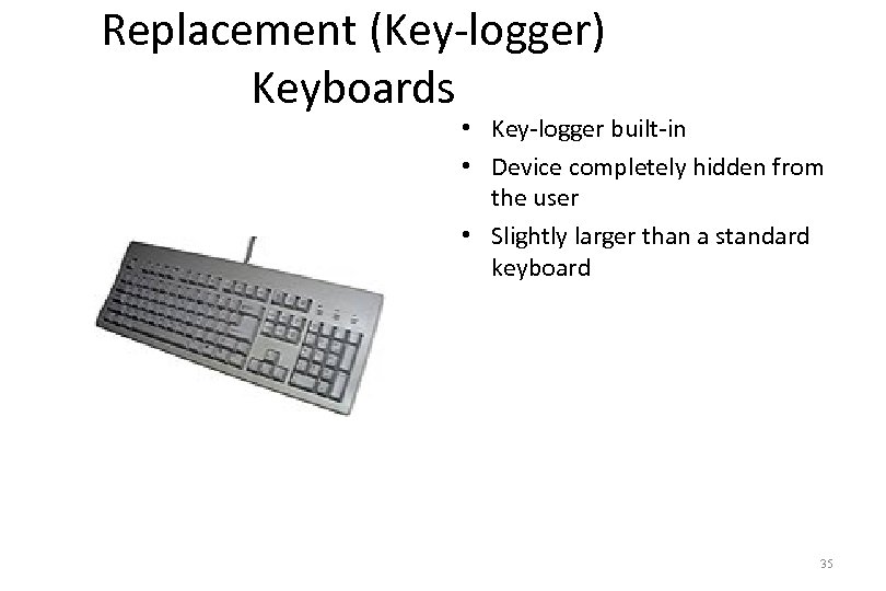 Replacement (Key-logger) Keyboards • Key-logger built-in • Device completely hidden from the user •