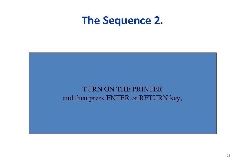 The Sequence 2. TURN ON THE PRINTER and then press ENTER or RETURN key,