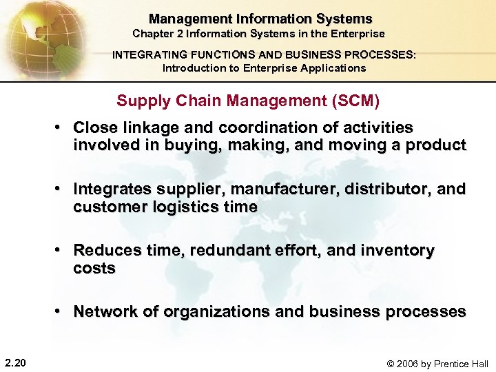  Management Information Systems Chapter 2 Information Systems in the Enterprise INTEGRATING FUNCTIONS AND