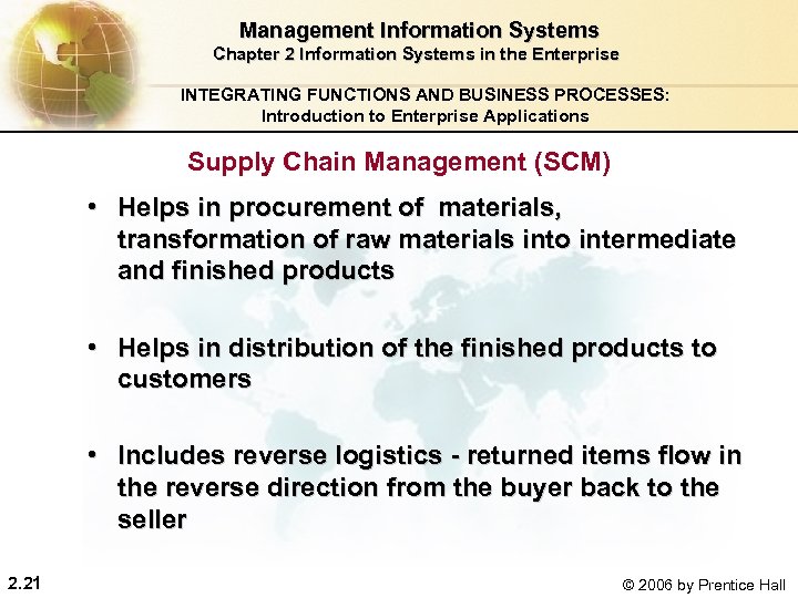  Management Information Systems Chapter 2 Information Systems in the Enterprise INTEGRATING FUNCTIONS AND