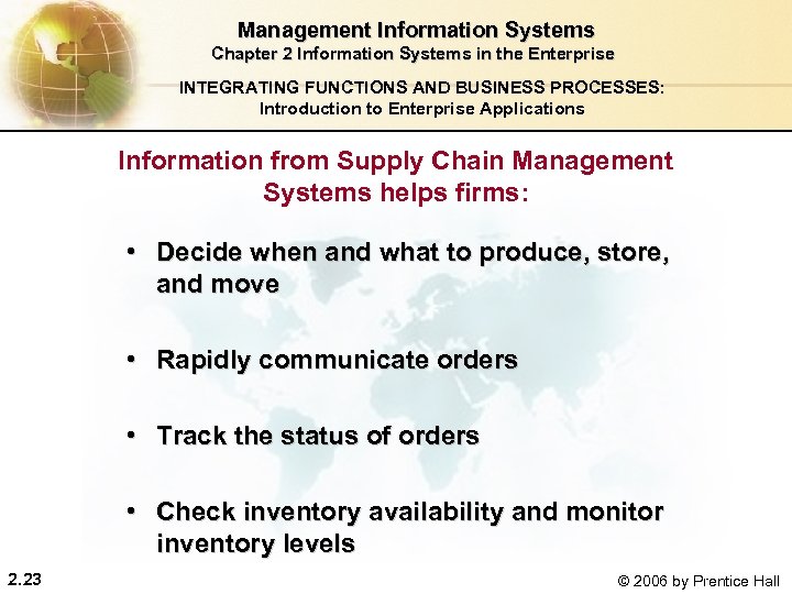  Management Information Systems Chapter 2 Information Systems in the Enterprise INTEGRATING FUNCTIONS AND