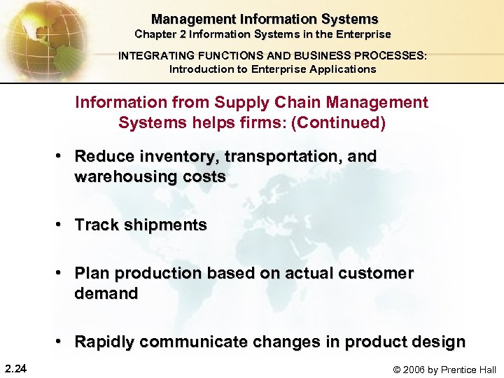  Management Information Systems Chapter 2 Information Systems in the Enterprise INTEGRATING FUNCTIONS AND