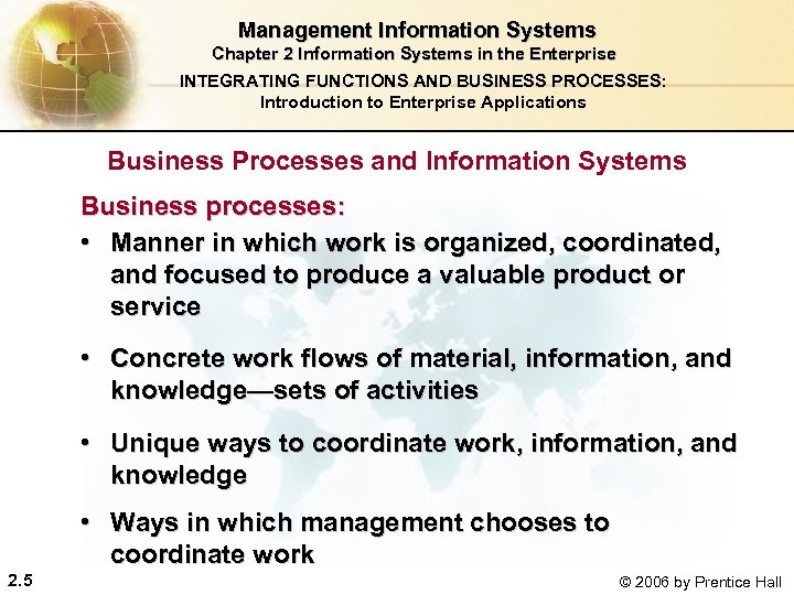  Management Information Systems Chapter 2 Information Systems in the Enterprise INTEGRATING FUNCTIONS AND