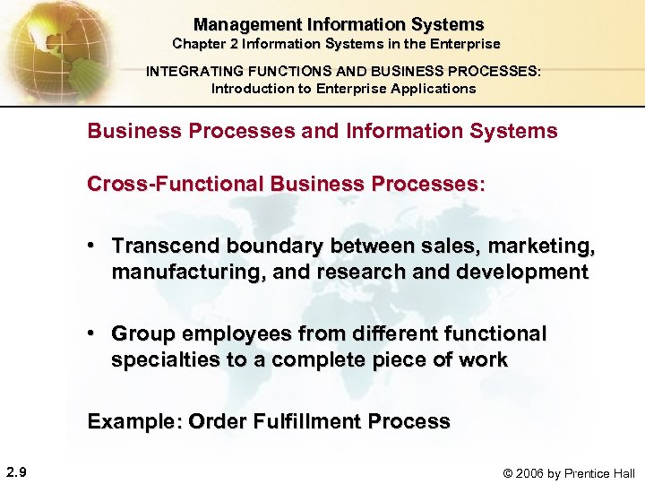  Management Information Systems Chapter 2 Information Systems in the Enterprise INTEGRATING FUNCTIONS AND