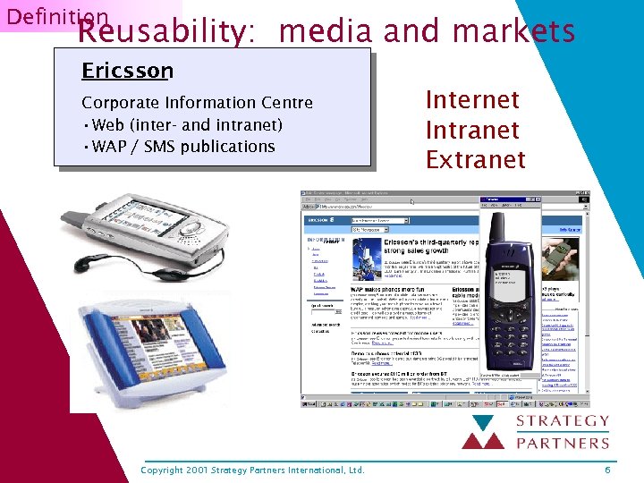 Definition Reusability: media and markets Ericsson Corporate Information Centre • Web (inter- and intranet)