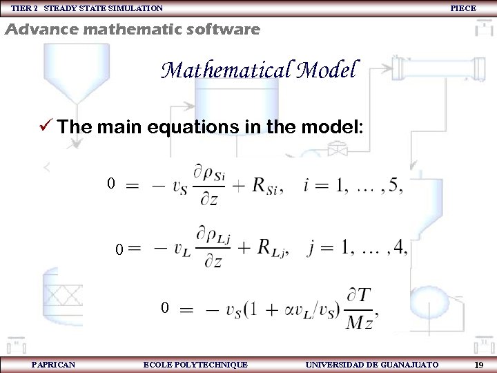 TIER 2 STEADY STATE SIMULATION PIECE Advance mathematic software Mathematical Model ü The main