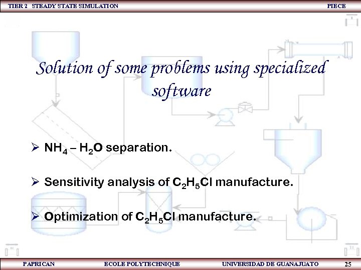 TIER 2 STEADY STATE SIMULATION PIECE Solution of some problems using specialized software Ø