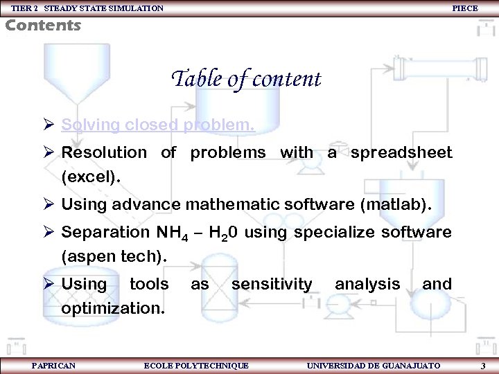 TIER 2 STEADY STATE SIMULATION PIECE Contents Table of content Ø Solving closed problem.