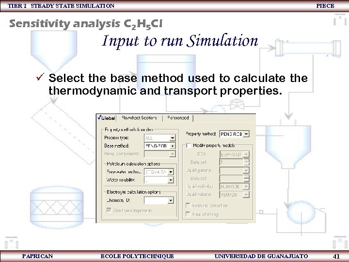 TIER 2 STEADY STATE SIMULATION PIECE Sensitivity analysis C 2 H 5 Cl Input