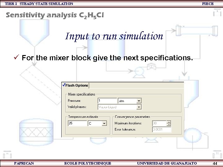 TIER 2 STEADY STATE SIMULATION PIECE Sensitivity analysis C 2 H 5 Cl Input