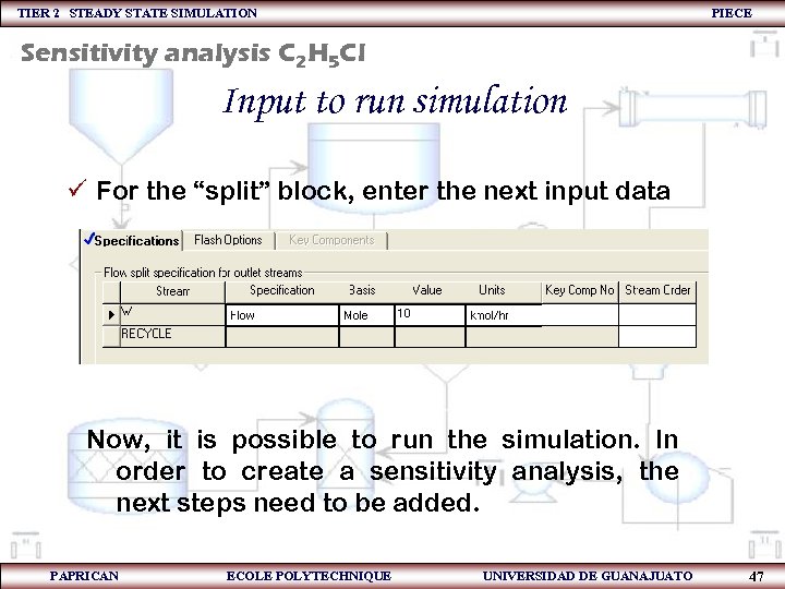 TIER 2 STEADY STATE SIMULATION PIECE Sensitivity analysis C 2 H 5 Cl Input