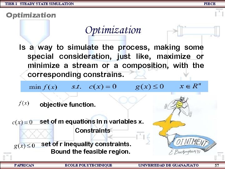 TIER 2 STEADY STATE SIMULATION PIECE Optimization Is a way to simulate the process,