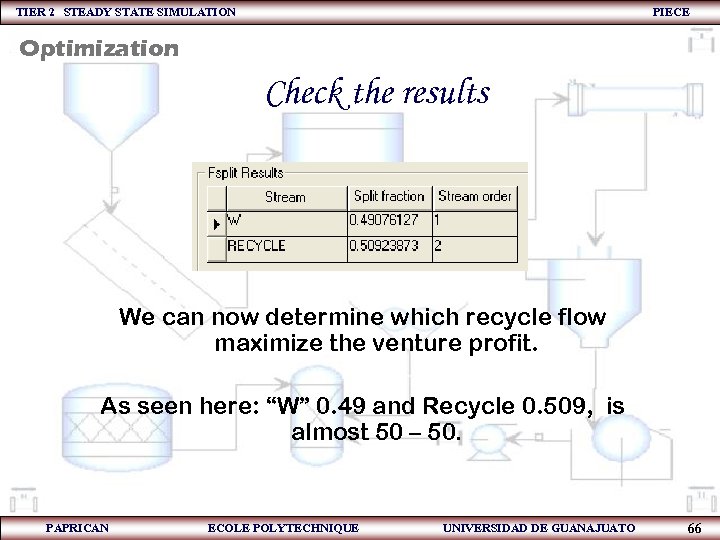 TIER 2 STEADY STATE SIMULATION PIECE Optimization Check the results We can now determine