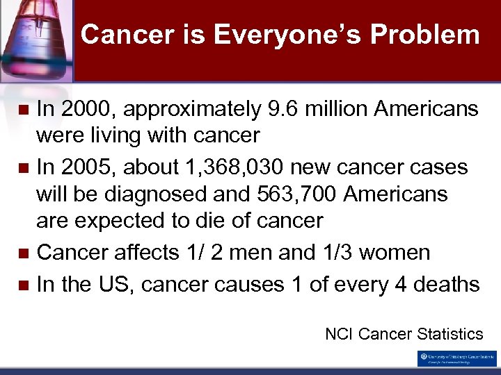 Cancer is Everyone’s Problem In 2000, approximately 9. 6 million Americans were living with