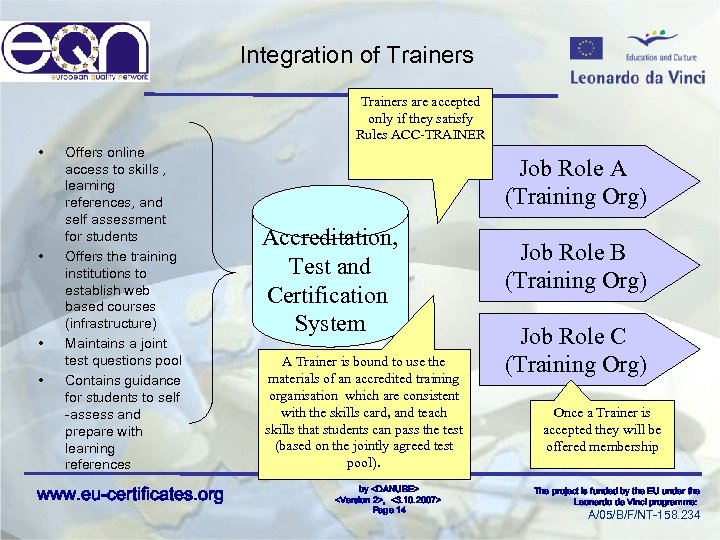 Integration of Trainers are accepted only if they satisfy Rules ACC-TRAINER • • Offers