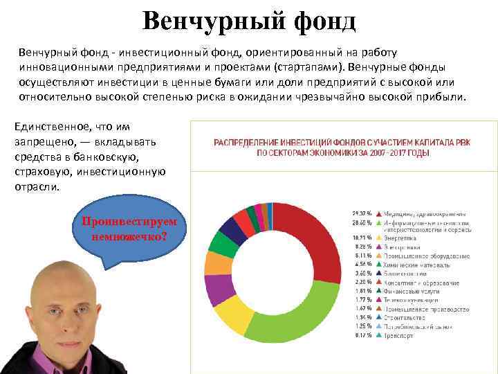 Венчурный фонд - инвестиционный фонд, ориентированный на работу инновационными предприятиями и проектами (стартапами). Венчурные