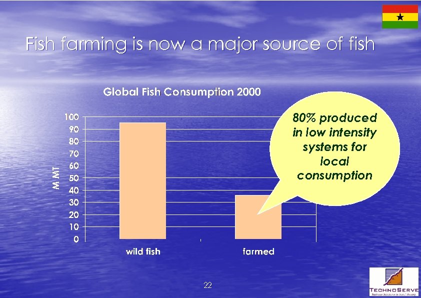 Fish farming is now a major source of fish 80% produced in low intensity