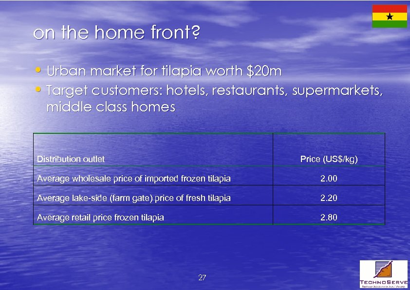 on the home front? • Urban market for tilapia worth $20 m • Target