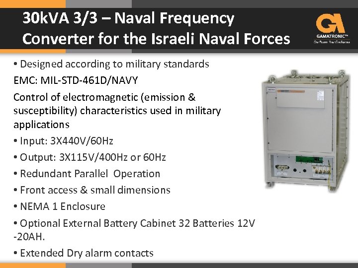 30 k. VA 3/3 – Naval Frequency Converter for the Israeli Naval Forces •