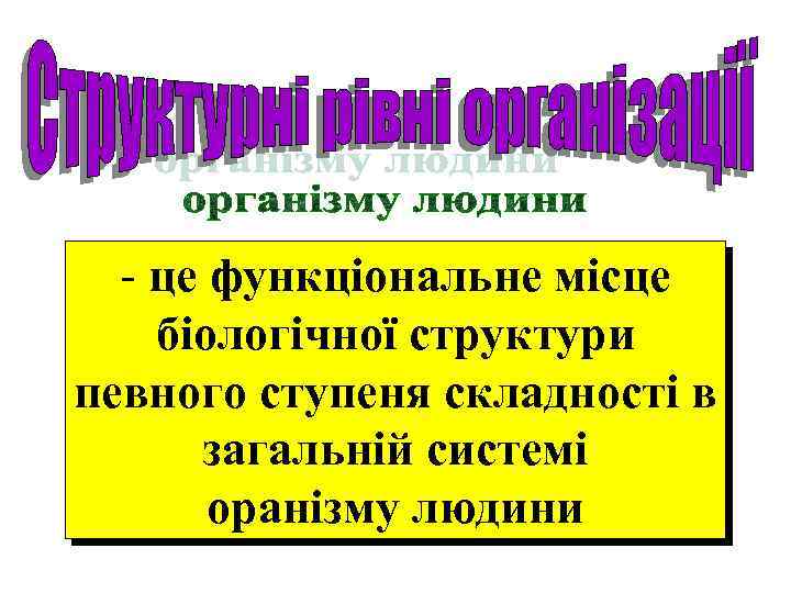 - це функціональне місце біологічної структури певного ступеня складності в загальній системі оранізму людини