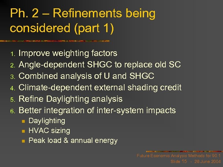 Ph. 2 – Refinements being considered (part 1) 1. 2. 3. 4. 5. 6.