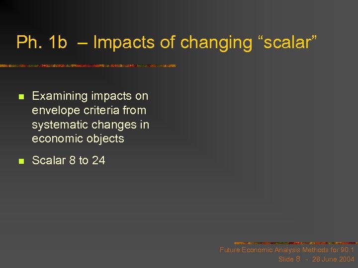 Ph. 1 b – Impacts of changing “scalar” n Examining impacts on envelope criteria