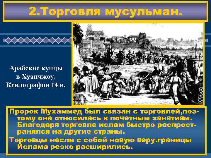 2. Торговля мусульман. Арабские купцы в Хуанчжоу. Ксилография 14 в. ЖД ЕМ ВАС !