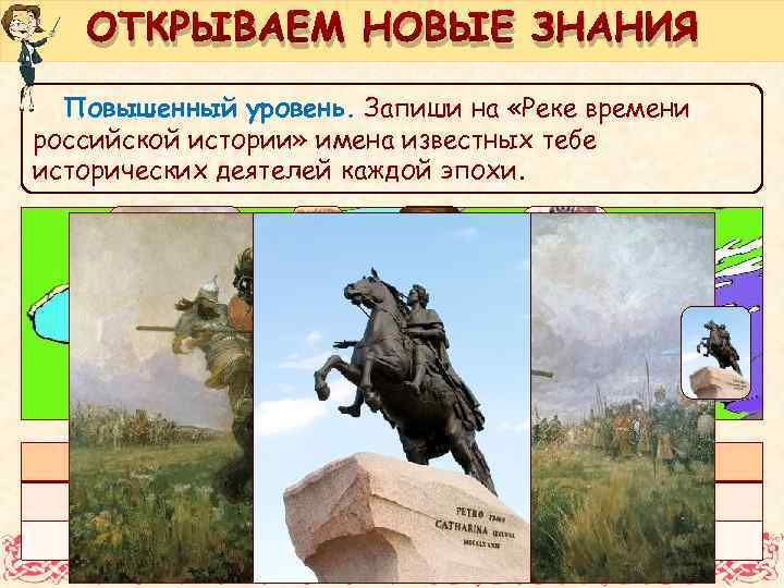 ОТКРЫВАЕМ НОВЫЕ ЗНАНИЯ Повышенный уровень. Запиши на «Реке времени российской истории» имена известных тебе