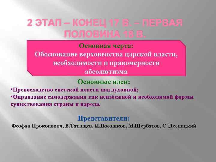 2 ЭТАП – КОНЕЦ 17 В. – ПЕРВАЯ ПОЛОВИНА 18 В. Основная черта: оолдд