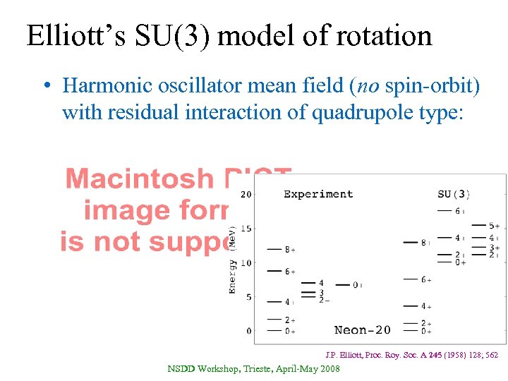 Elliott’s SU(3) model of rotation • Harmonic oscillator mean field (no spin-orbit) with residual