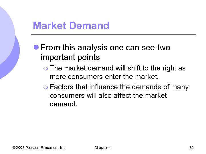 Market Demand l From this analysis one can see two important points m The