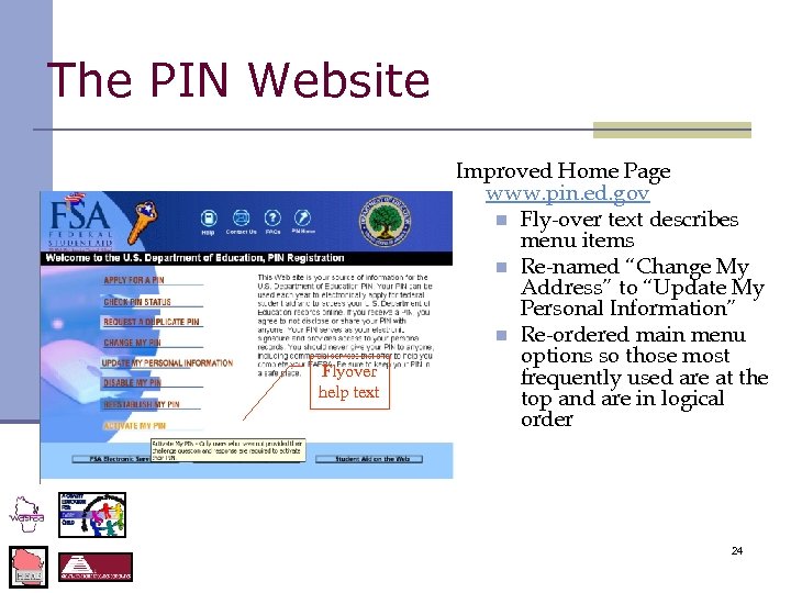 The PIN Website Flyover help text Improved Home Page www. pin. ed. gov n