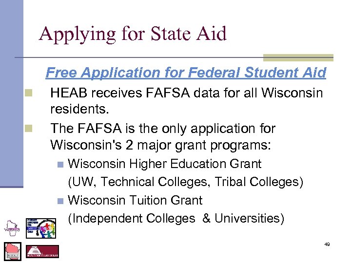 Applying for State Aid Free Application for Federal Student Aid n n HEAB receives