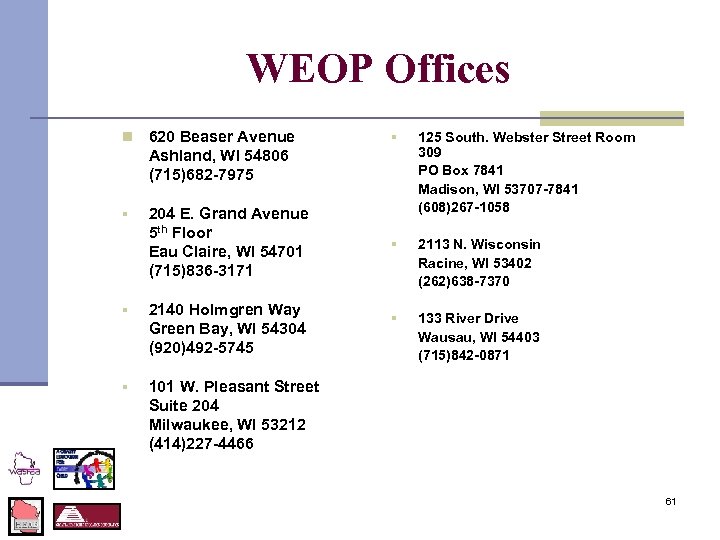 WEOP Offices n 620 Beaser Avenue Ashland, WI 54806 (715)682 -7975 § 204 E.