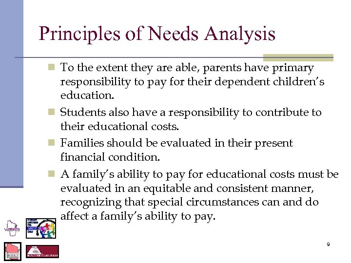 Principles of Needs Analysis n To the extent they are able, parents have primary