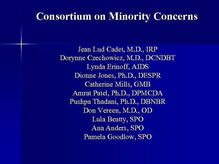 Consortium on Minority Concerns Jean Lud Cadet, M. D. , IRP Dorynne Czechowicz, M.