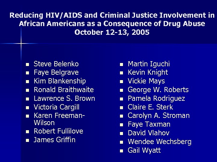 Reducing HIV/AIDS and Criminal Justice Involvement in African Americans as a Consequence of Drug