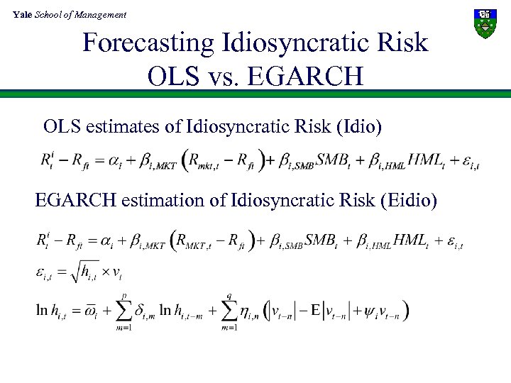 Yale School of Management Forecasting Idiosyncratic Risk OLS vs. EGARCH OLS estimates of Idiosyncratic