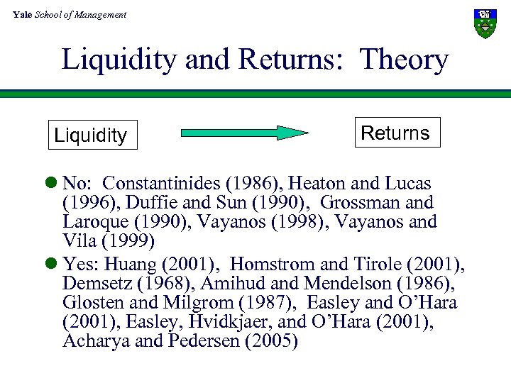 Yale School of Management Liquidity and Returns: Theory Liquidity Returns l No: Constantinides (1986),