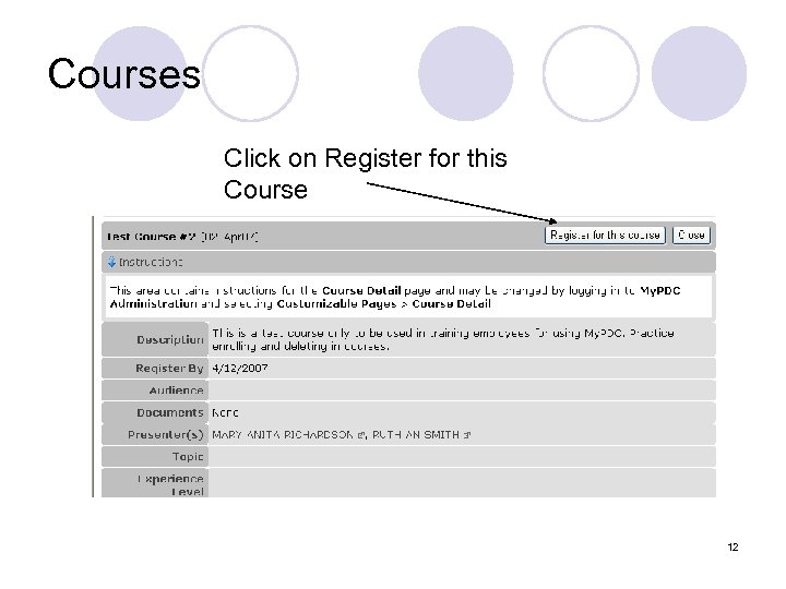 Courses Click on Register for this Course 12 