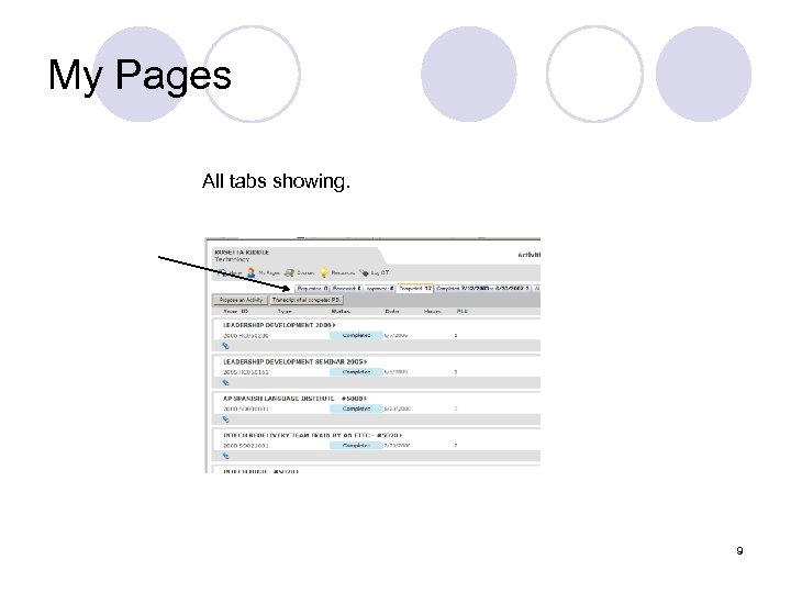 My Pages All tabs showing. 9 